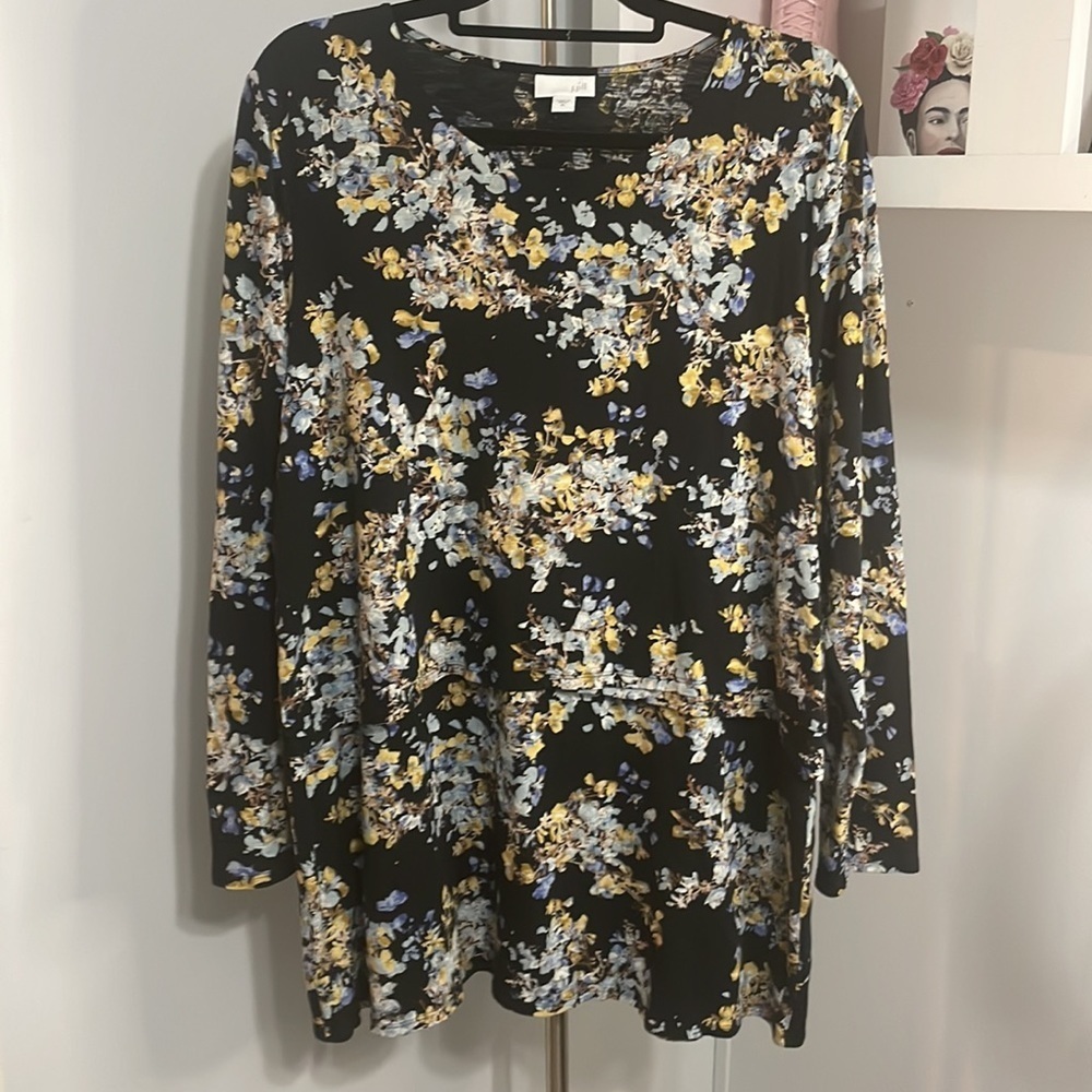 J Jill Black Blue Floral Overlay Tunic - Picture 6 of 10
